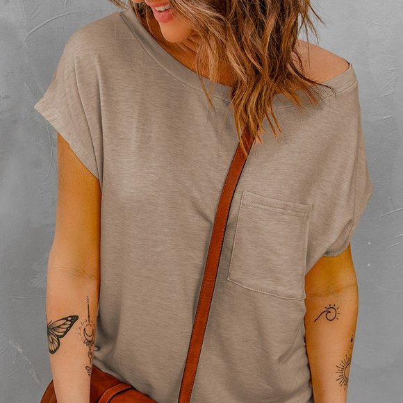 Off The Shoulder Pocket Tee Light Brown - Picture 4 of 9